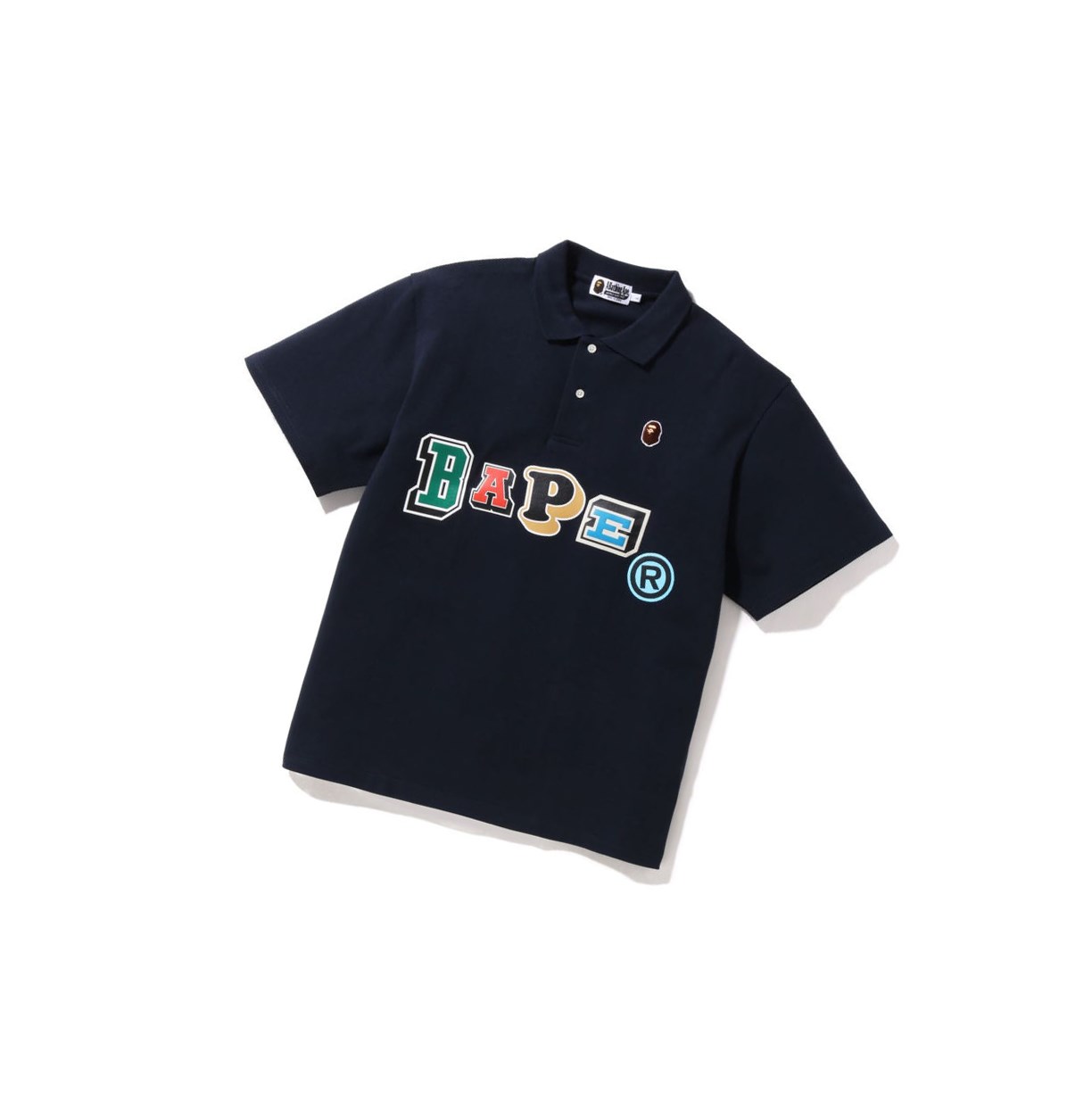 Polo Męskie A BATHING APE Bape Multi Fonts Relaxed Fit Krótkie Sleeve Granatowe Niebieskie | RYIQ-52806